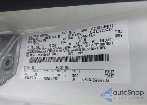 2017 Ford Escape Titanium from USA, damaged, VIN 1FMCU9J99HUA14692